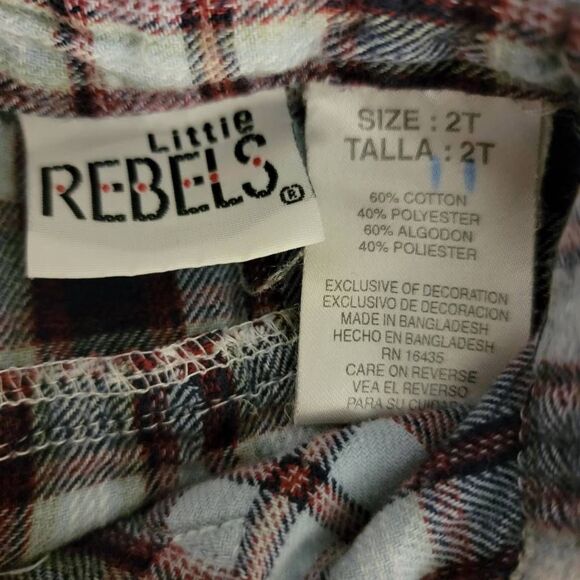 Little Rebels Size 2t Blue Plaid Flannel Casual Button Down Shirt Long Sleeve - Picture 4 of 4